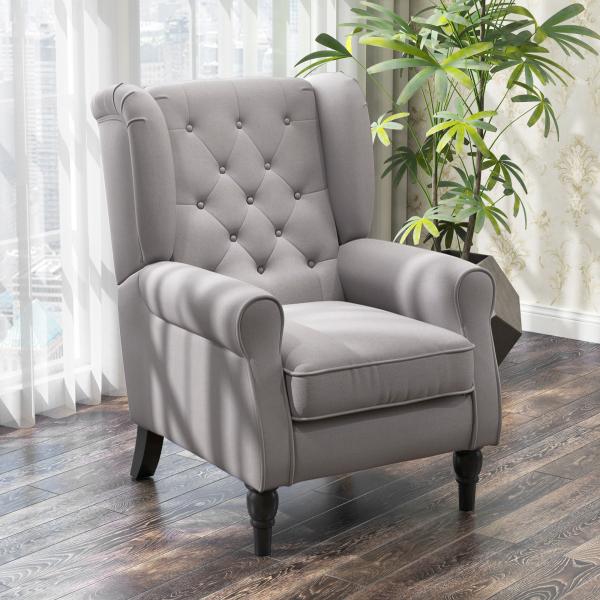 Poltrona de Sala com Apoios de Braços e Pés de Madeira Carga 160 kg para Quarto Escritório Sala de Estar 74x86x102 cm Cinzento