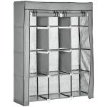 Roupeiro de Tecido Dobrável com 8 Prateleiras de Armazenamento e 2 Barras de Pendurar 125x43x162,5cm Cinza Claro
