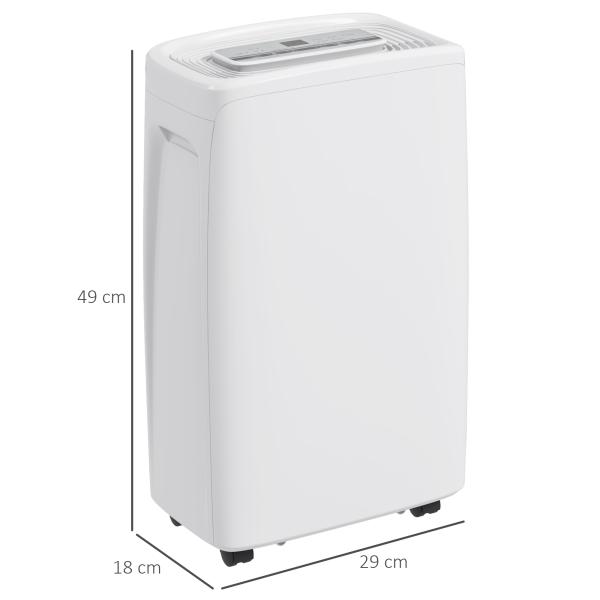 Desumidificador Elétrico 12L/Dia com 4 Modos 2 Velocidades Desligamento Automático Ecrã LED Temporizador 29x18x49 cm Branco
