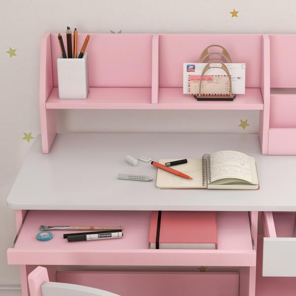 Secretária e Cadeira Infantil com Arrumação para Estudo, Leitura e Brincadeiras Rosa