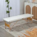 Marquesa de Massagem Dobrável com Estrutura em Madeira, Altura Ajustável e Bolsa de Transporte, 186x60x61 - 87 cm, Creme