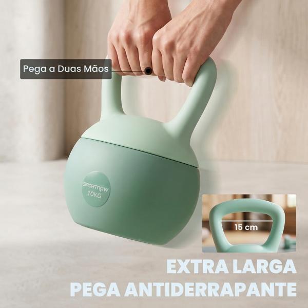 Kettlebell de 10 kg Pesa Russa Preenchida de Areia Metálica e Alça Antiderrapante para Treino em Casa Ginásio 21x21x30 cm Verde