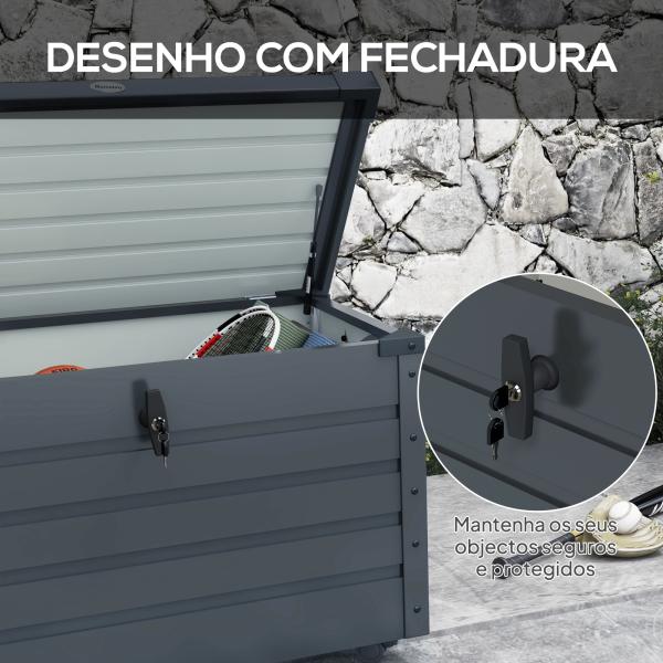 Baú de Exterior 295 L Baú de Armazenamento de Aço Galvanizado com 1 Fechadura para Jardim 100x62x65 cm Cinza Escuro