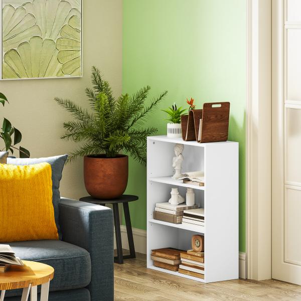 Estante de 3 Níveis Estante para Livros com 2 Prateleiras Ajustáveis para Sala de Estar Escritório Quarto 60x24x80 cm Branco