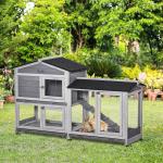 Casota para Coelhos Exterior 157,4x53x99,5 cm Gaiola Grande com Rodas, Telhado Asfáltico, Tabuleiros Removíveis e Rampa Cinzento