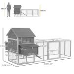 Galinheiro Grande de Madeira para 4 - 6 galinhas com Casa Principal Ninhos Área Aberta de 2,25 ㎡ 310,5x149,5x149 cm Cinza