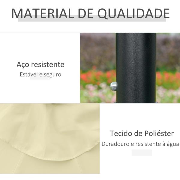 Chapéu de Sol Exterior para Terraço, Ø265 cm, Guarda - sol de Jardim com 32 Luzes LED Solares, Poste de Aço e Manivela de Guarda - sol Inclinável, para Pátio, Terraço, Bege