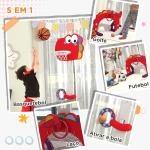 Tabela de Basquetebol 5 em 1 com Altura Ajustável Futebol Golf Aros Jogo de Lançamento 46x51x134 - 152 cm Vermelho