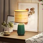 Candeeiro de Mesa com Base de Cerâmica e Ecrã de Linho Estilo Retro com Interruptor E27 40W Verde e Madeira