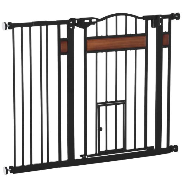 Barreira de Segurança para Cães Extensível para Portas Escadas 74 - 105cm com 2 Extensões de 10 e 15cm com 2 Portas e Fechadura Automática Aço Preto