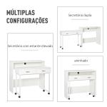 Conjunto de 2 mesas secretária para escritório com rodas 2 gavetas 100x36x88 cm Branco
