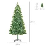 Árvore de Natal Artificial 210cm com 968 Ramos e Suporte de Metal Decoração Interior Sala de Estar Festas Ø100x210cm Verde