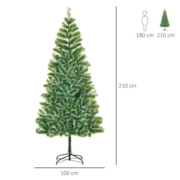 Árvore de Natal Artificial 210cm com 968 Ramos e Suporte de Metal Decoração Interior Sala de Estar Festas Ø100x210cm Verde
