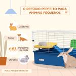 Gaiola para Visons com Bandeja Gaiola para Animais Pequenos com Plataforma Rampa Comedouro e Bebedouro 71x46x47 cm Branco e Azul