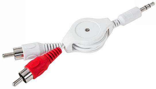 Cabo Retractil Jack 3,5mm M. Stereo - 2x RCA Macho (80cm)