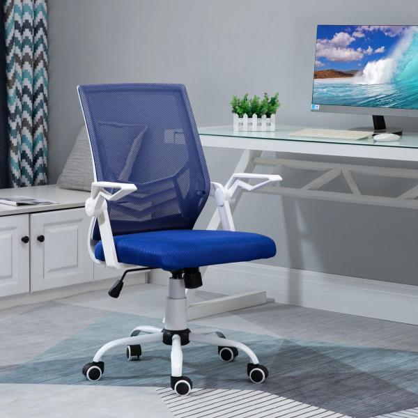 Cadeira de Escritório Ergonômica Giratória com Altura Ajustável Apoio para os Braços Dobrável Suporte Lombar e Encosto Transpirável 62,5x55x94 - 104cm Azul