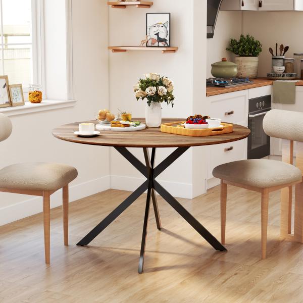 Mesa de Refeição Redonda para 4 Pessoas Mesa de Cozinha Industrial com Estrutura de Aço Ø120x75 cm Marrom
