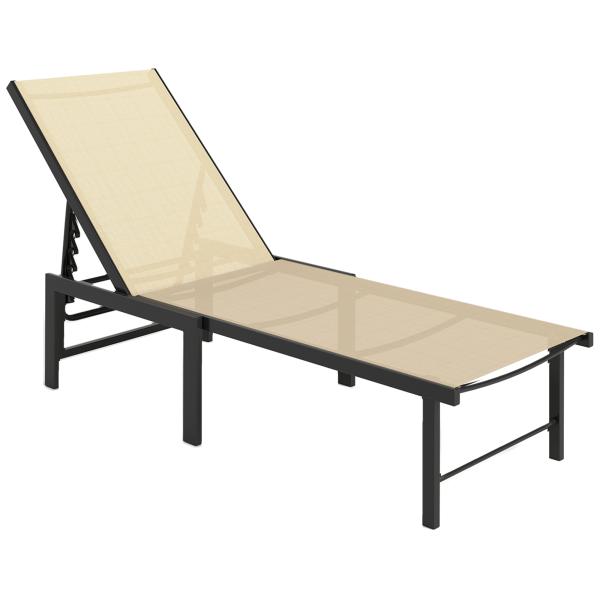 Espreguiçadeira Reclinável de Jardim Exterior com Encosto Ajustável em 4 Posições e Estrutura de Aço, 166x60x84 cm, Caqui
