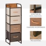 Cómoda de Tecido com 4 Cestos Removíveis e Dobráveis Base Elevada Móvel de Armazenamento para Dormitório Sala de Estar 31x29x99cm Multicor