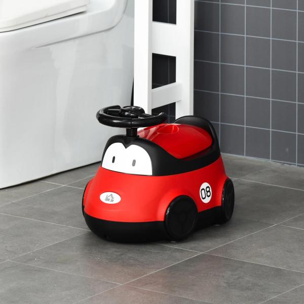 Bacio para Bebé de 6 - 36 Meses Bacio de Aprendizagem Treinamento Portátil em Forma de Carro com Tampa Volante Fácil de Limpar Carga 50kg 40x27,5x29,1cm Vermelho