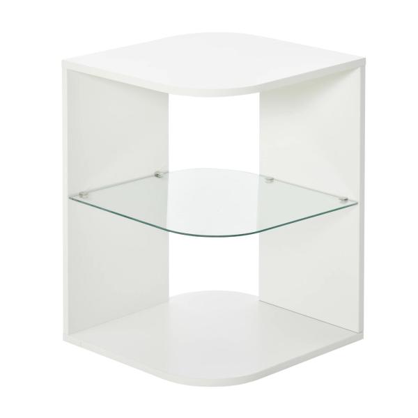 Mesa Auxiliar Moderna Mesa de Cabeceira com 3 Prateleiras 1 de Vidro para Sala de Estar Dormitório 40x40x56cm Branco