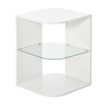 Mesa Auxiliar Moderna Mesa de Cabeceira com 3 Prateleiras 1 de Vidro para Sala de Estar Dormitório 40x40x56cm Branco