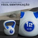 Kettlebell 12 kg Peso Russo com Revestimento de PU e Enchimento de Areia para Treinamento 24x17x28 cm Azul e Cinza