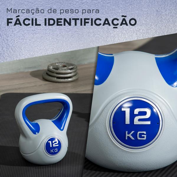Kettlebell 12 kg Peso Russo com Revestimento de PU e Enchimento de Areia para Treinamento 24x17x28 cm Azul e Cinza