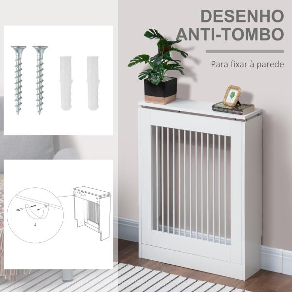 Cobertura de Radiador Moderno de MDF com Prateleira Superior para Sala de Estar Dormitório Escritório 60x18x84 cm Branco