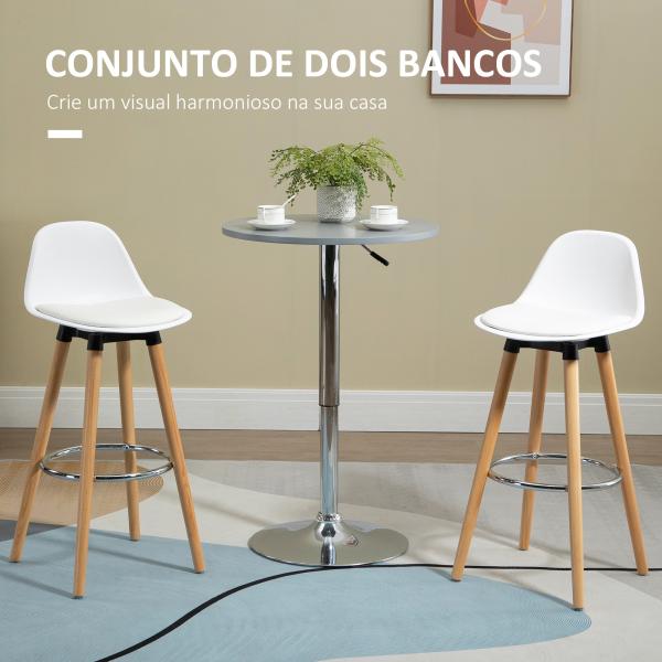 Conjunto de 2 Bancos de Bar Estofados em PU Bancos Altos de Cozinha com Assento de 69 cm 43x43x91 cm Branco