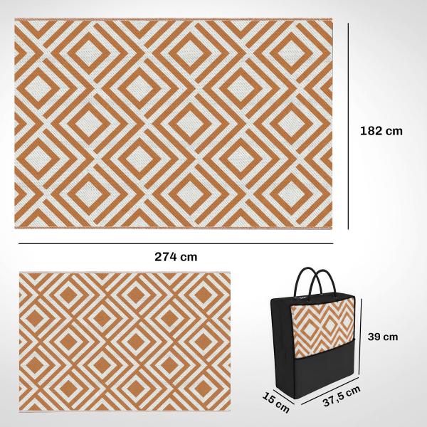 Tapete de Exterior Reversível de Plástico Impermeável para para Varanda Pátio Campismo Praia 182x274cm Marrom e Branco