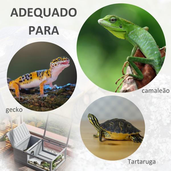 Terrario para Reptéis Casa para Tartarugas de Madeira com Painéis Laterais Transparentes e Trava 91x60,5x32 cm Cinza