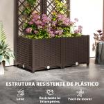 Floreira com Treliça de PP com Drenagem e Amplo Espaço para Plantas Trepadoras Vaso com Suporte para Jardim 80x40x135 cm Marrom