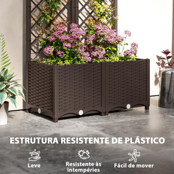 Floreira com Treliça de PP com Drenagem e Amplo Espaço para Plantas Trepadoras Vaso com Suporte para Jardim 80x40x135 cm Marrom