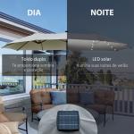 Chapéu de Sol Duplo de Jardim com 48 Luzes LED Solar 450x265x240cm com Manivela Proteção Solar para Terraço Cinza Claro