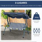 Baloiço de Jardim de 2 - 3 Lugares com Almofada Toldo Ajustável Terraço Patio Capacidade 240kg 170x110x153cm Azul e Branco