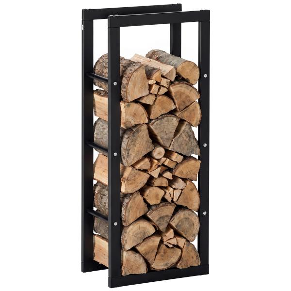 Suporte para Lenha de Metal Porta Lenha Metálico para Interior e Exterior Carga Máxima 100 kg 40x25x100 cm Preto