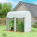 Estufa Pequena Estufa de Exterior com Porta Dupla com Fecho de Correr e Cobertura de PE para Cultivar Plantas Flores 200x100x178 cm Branco