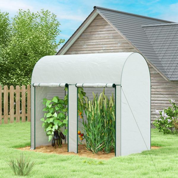 Estufa Pequena Estufa de Exterior com Porta Dupla com Fecho de Correr e Cobertura de PE para Cultivar Plantas Flores 200x100x178 cm Branco