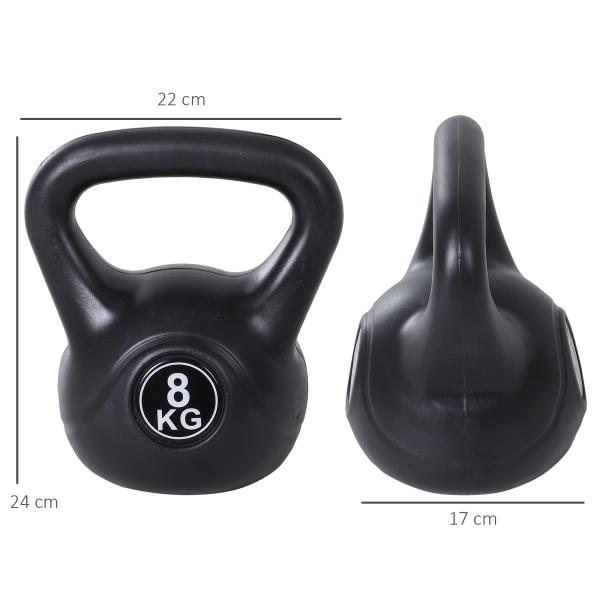 Peso Russo de 8 kg Kettlebell Preenchido de Areia com Punho Largo e Antiderrapante para Trenos em Casa e Ginásio 22x17x24 cm Preto