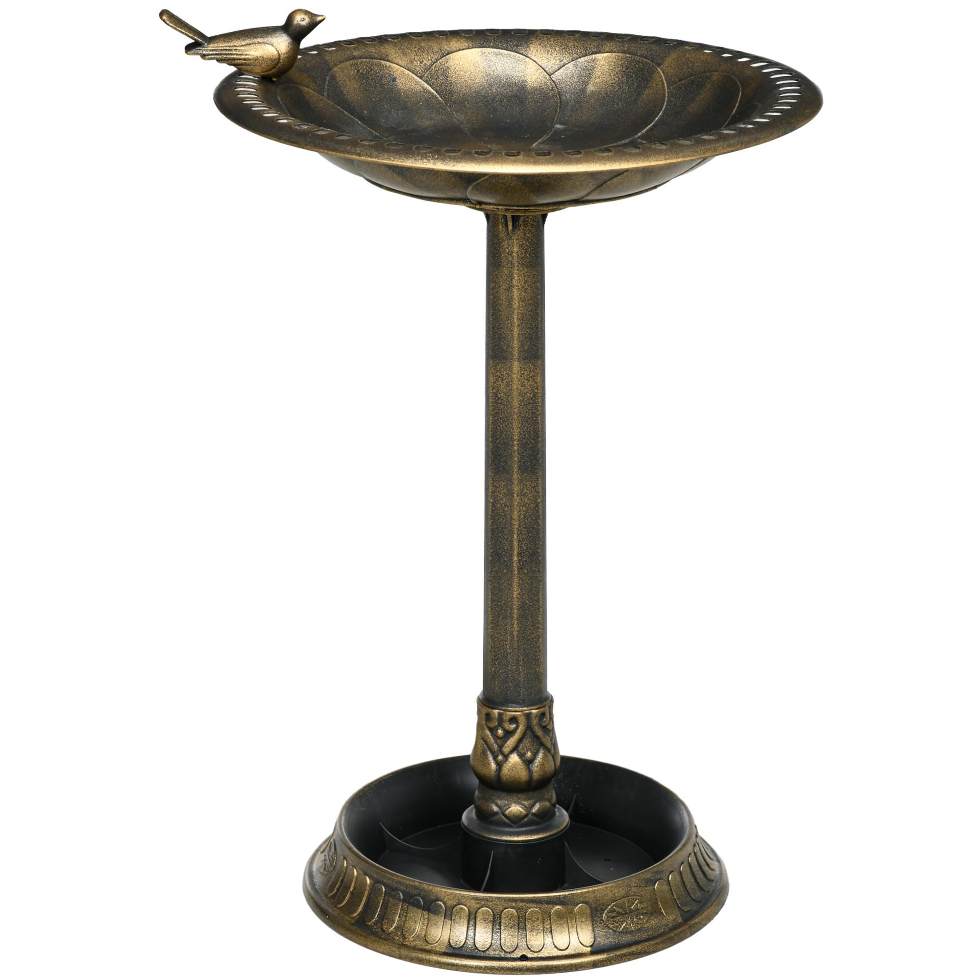 Banheira para Pássaros de Jardim Altura 72 cm com 2 Níveis Desenho Elegante Banheira para Aves para Exterior Ø50x72 cm Bronze