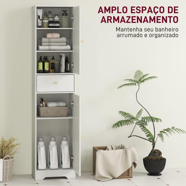 Coluna Casa de Banho com 2 Portas Arqueadas Gaveta e Prateleiras Ajustáveis Armário Alto Casa de Banho 40x29,5x170 cm Branco com Veios
