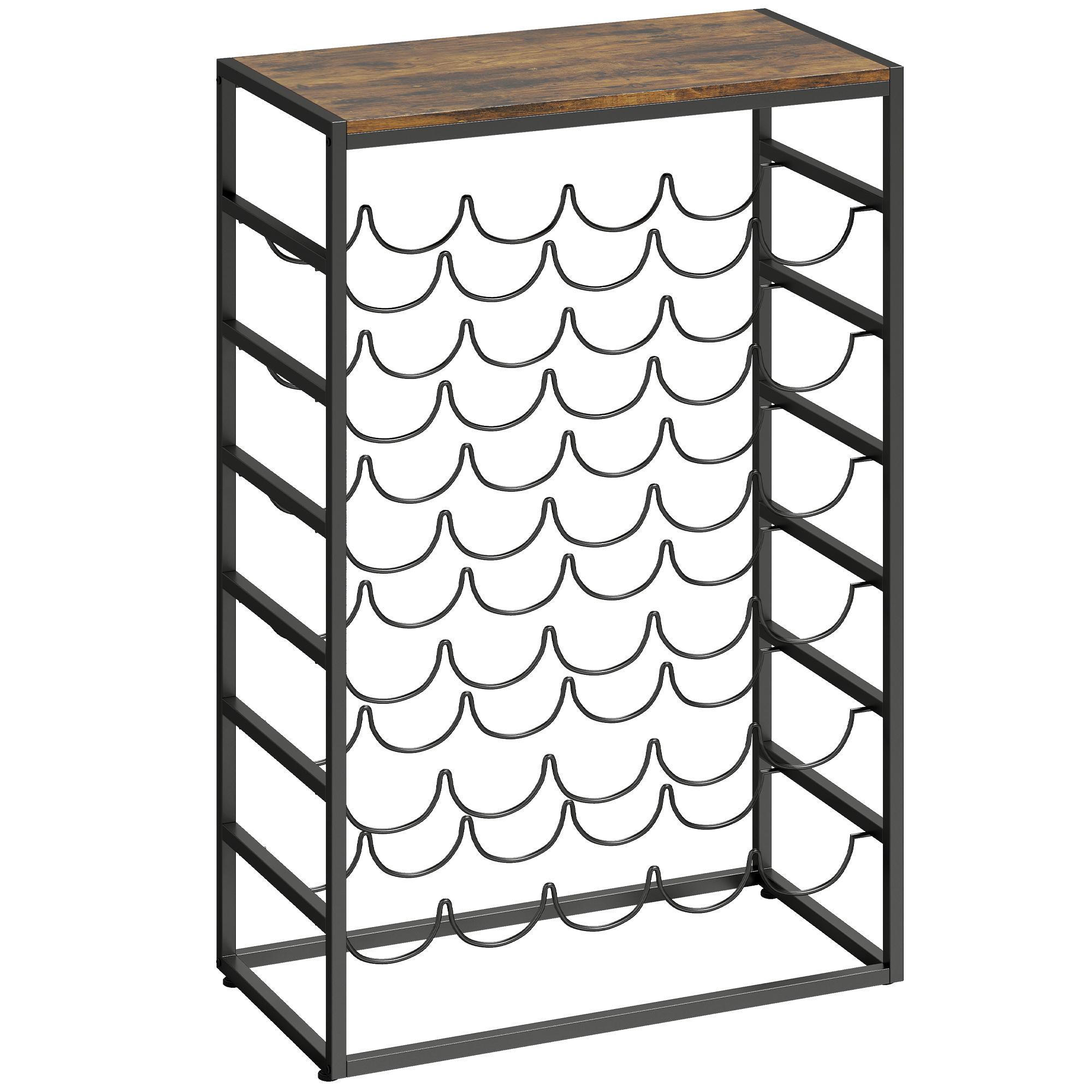 Garrafeira para 30 Garrafas de 6 Níveis com Superfície de Madeira Estilo Industrial 59x30x88,5 cm Castanho Rústico