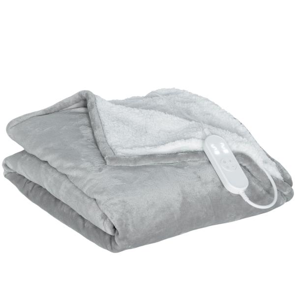 Manta Elétrica 180x130 cm Manta Térmica com Tecido Suave 10 Níveis de Temperatura e Temporizador Cinzento