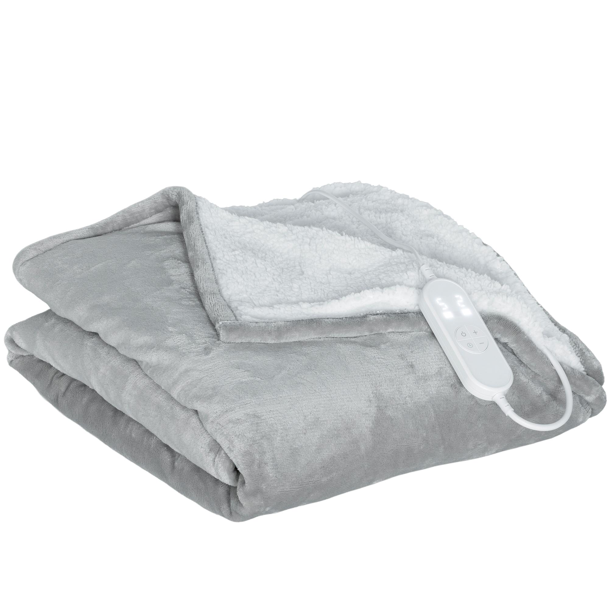 Manta Elétrica 180x130 cm Manta Térmica com Tecido Suave 10 Níveis de Temperatura e Temporizador Cinzento