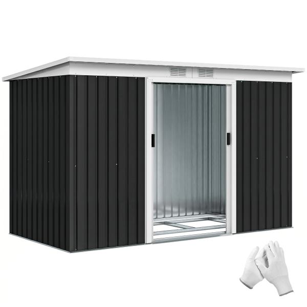 Abrigo de Jardim 280x130x172cm Abrigo de Exterior de Aço Galvanizado com Porta Corredeira e Ventilações Cinza Escuro