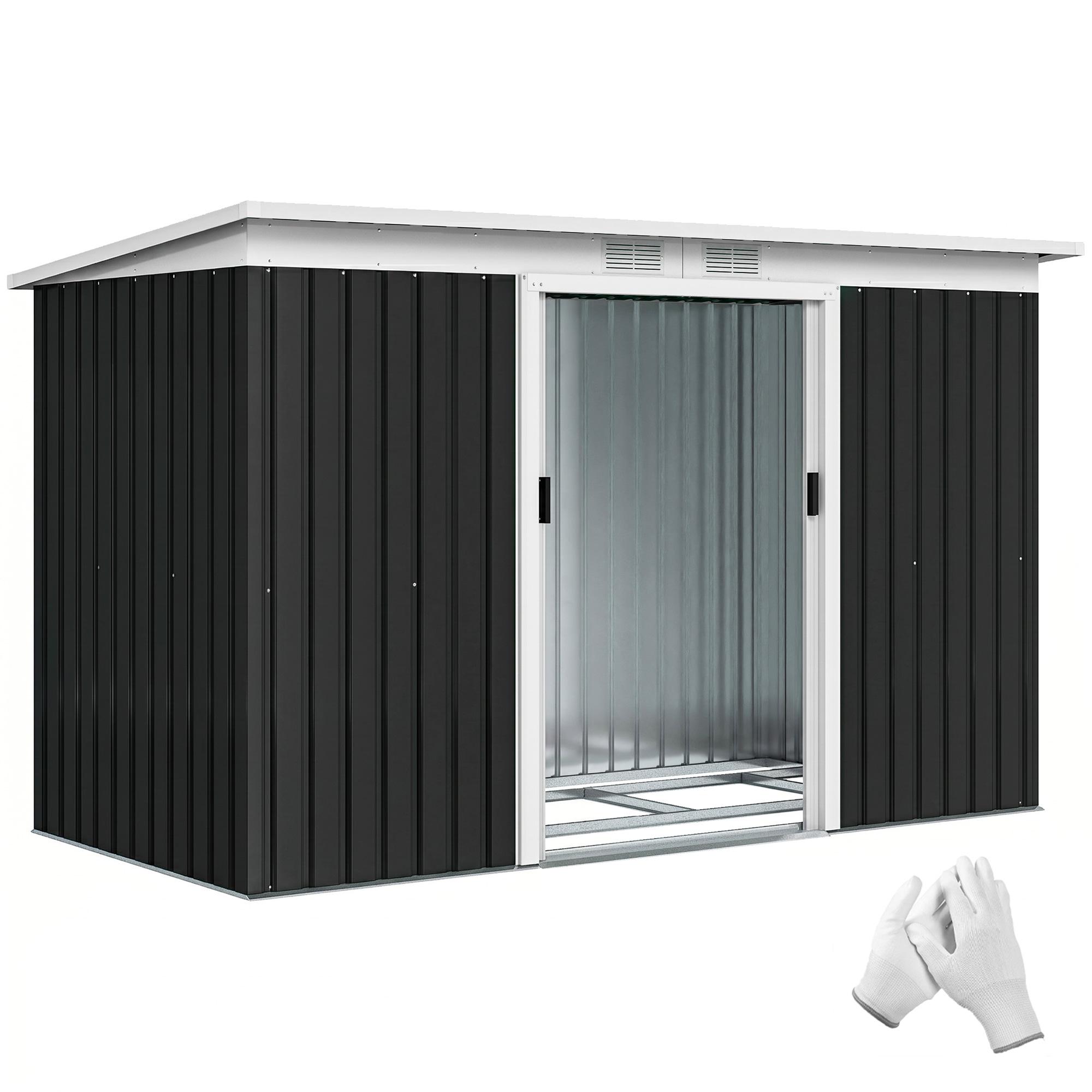 Abrigo de Jardim 280x130x172cm Abrigo de Exterior de Aço Galvanizado com Porta Corredeira e Ventilações Cinza Escuro