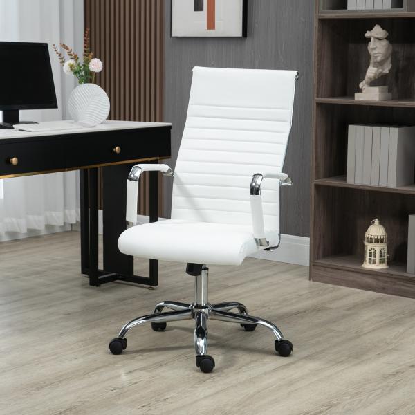 Cadeira de Escritório Ergonómica Giratória 360° Basculante com Altura Ajustável 54x62x104 - 114 cm Branco