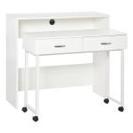 Conjunto de 2 mesas secretária para escritório com rodas 2 gavetas 100x36x88 cm Branco