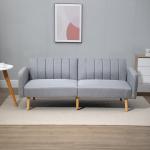 Sofá Cama de 2 Lugares com Encosto Ajustável em 3 Posições Apoio para os Braços Desmontável e Pés de Madeira Sofá Duplo Moderno para Sala de Estar Escritório 173x75x73cm Cinza